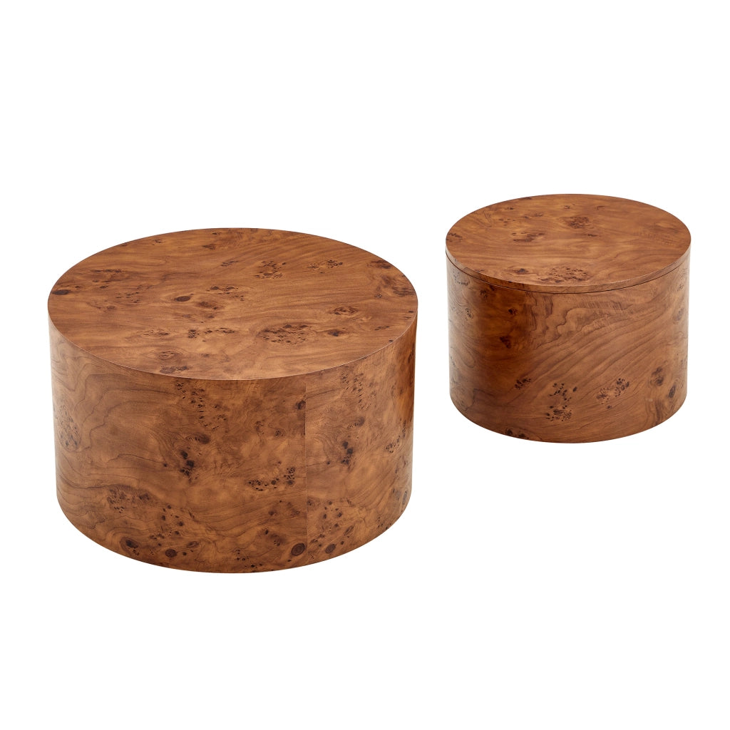 Set 2 Tavolini Rotondi a Nido con Contenitore, Legno MDF, Ø 62,8/44 cm, Piano Asportabile