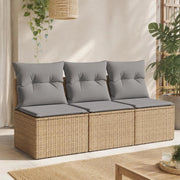 Garden Sofa With Cushions 3-seater Beige Poly Rattan
