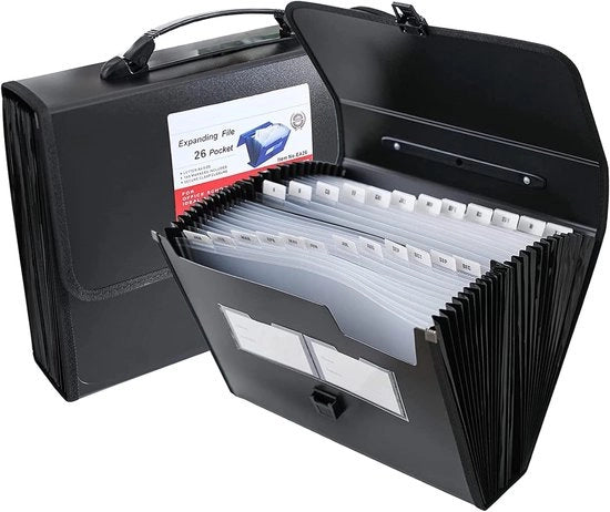 Organizzatore a espansione con 26 tasche e etichette | Organizzatore A4 a cerniera con chiusura a gomito