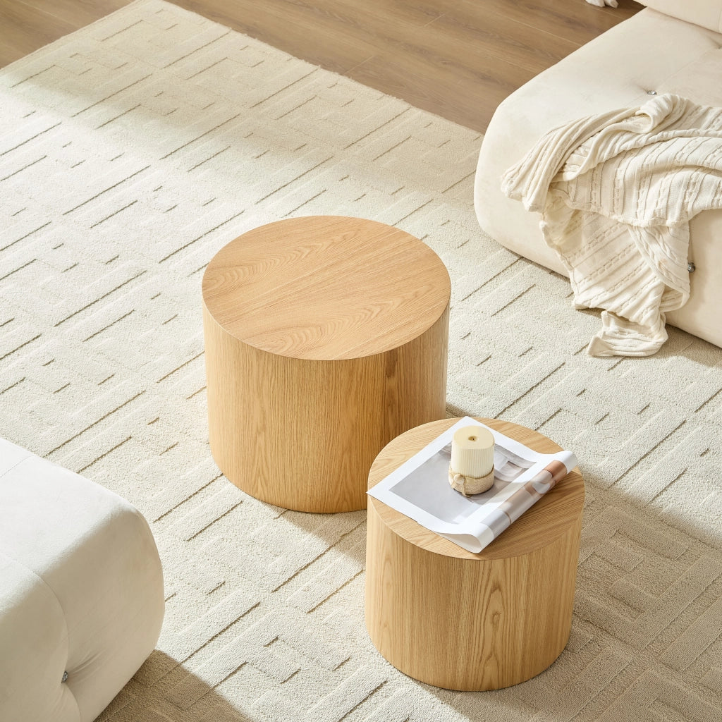 Tavolini bassi a incastro rotondi in MDF naturale per soggiorno e piccoli spazi 55 × 55 × 46 cm