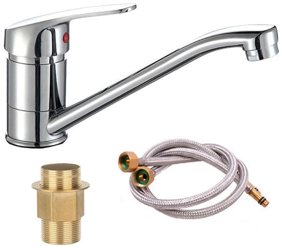 Kraan da bagno in acciaio inox con maniglia 360° girevole con cartuccia ceramica per doccia con tubo da acqua calda e fredda da 60 cm per lavandino singolo o doppio per cucina e bagno