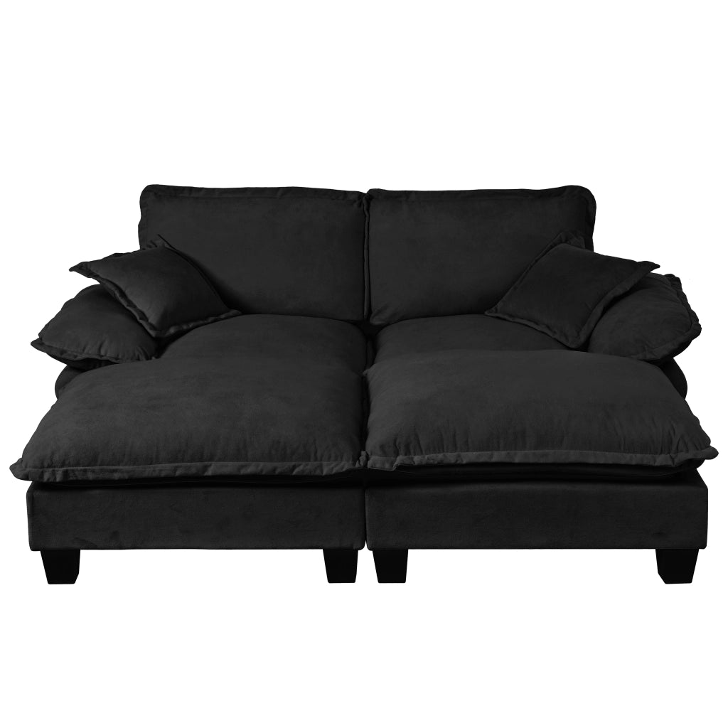 Divano Angolare Modulare con Ottomane ¨C MINIMAL ¨C Chenille Nero, Cuscini Morbidi