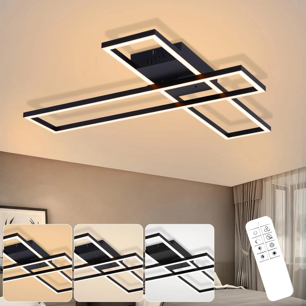 ZMH Lampada da soffitto plafoniera LED 42W nera dimmerabile telecomando design rettangolare per camera letto cucina