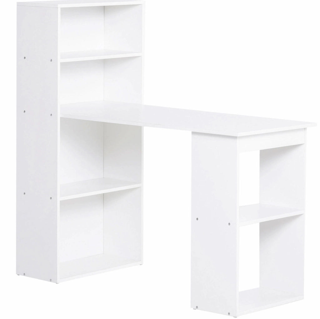 Scrivania bianca 120x55 cm con mensole, tavolo da lavoro e laptop per ufficio e casa