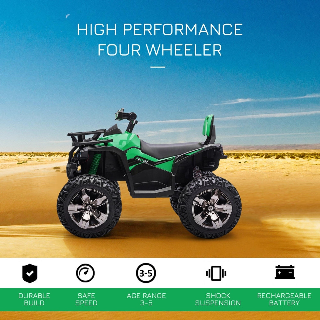Quad per Bambini Elettrico 12V con Fari e Batteria Ricaricabile, Età 3-5 Anni, 100x65x73cm, Verde