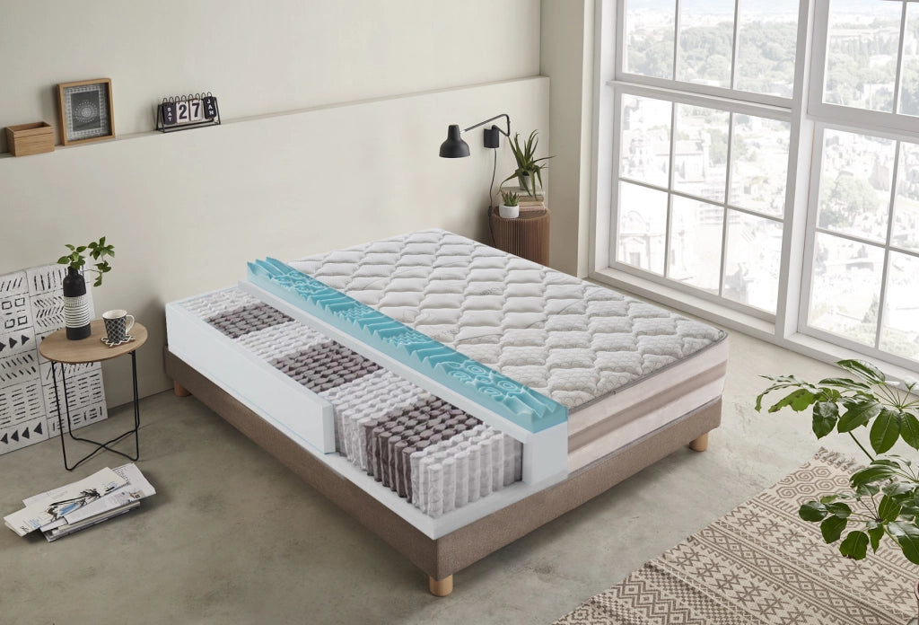 Materasso Matrimoniale 160x190 800 molle e Memory Foam - 9 zone differenziate - sfoderabile - alto 25 cm