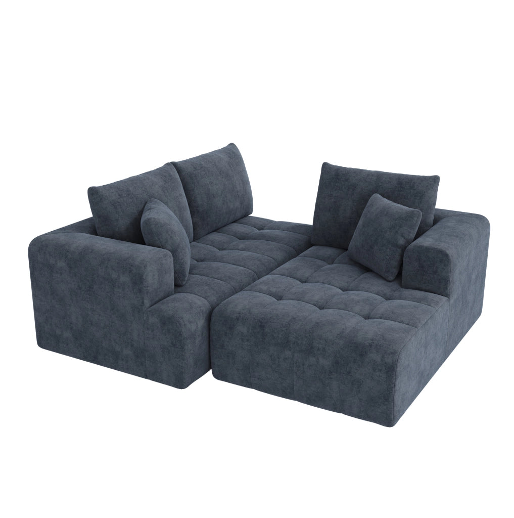 Divano angolare modulare in ciniglia blu 244,5x136x79 cm