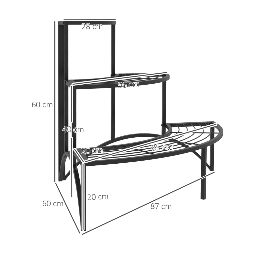 Portapiante 87 x 60 x 60 cm nero – 3 livelli, senza materasso
