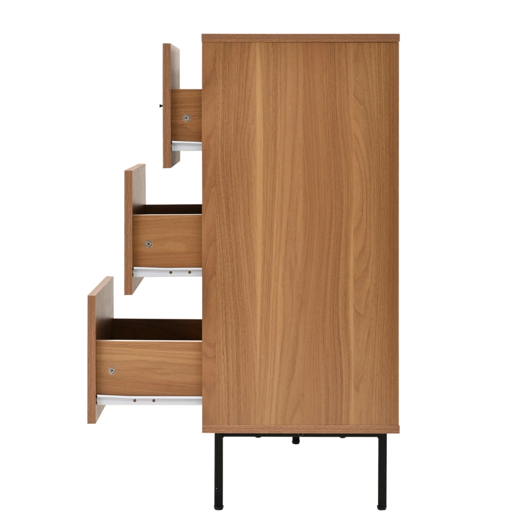 Credenza 140x37x91 cm con 2 ante scorrevoli in rattan e 3 cassetti naturale