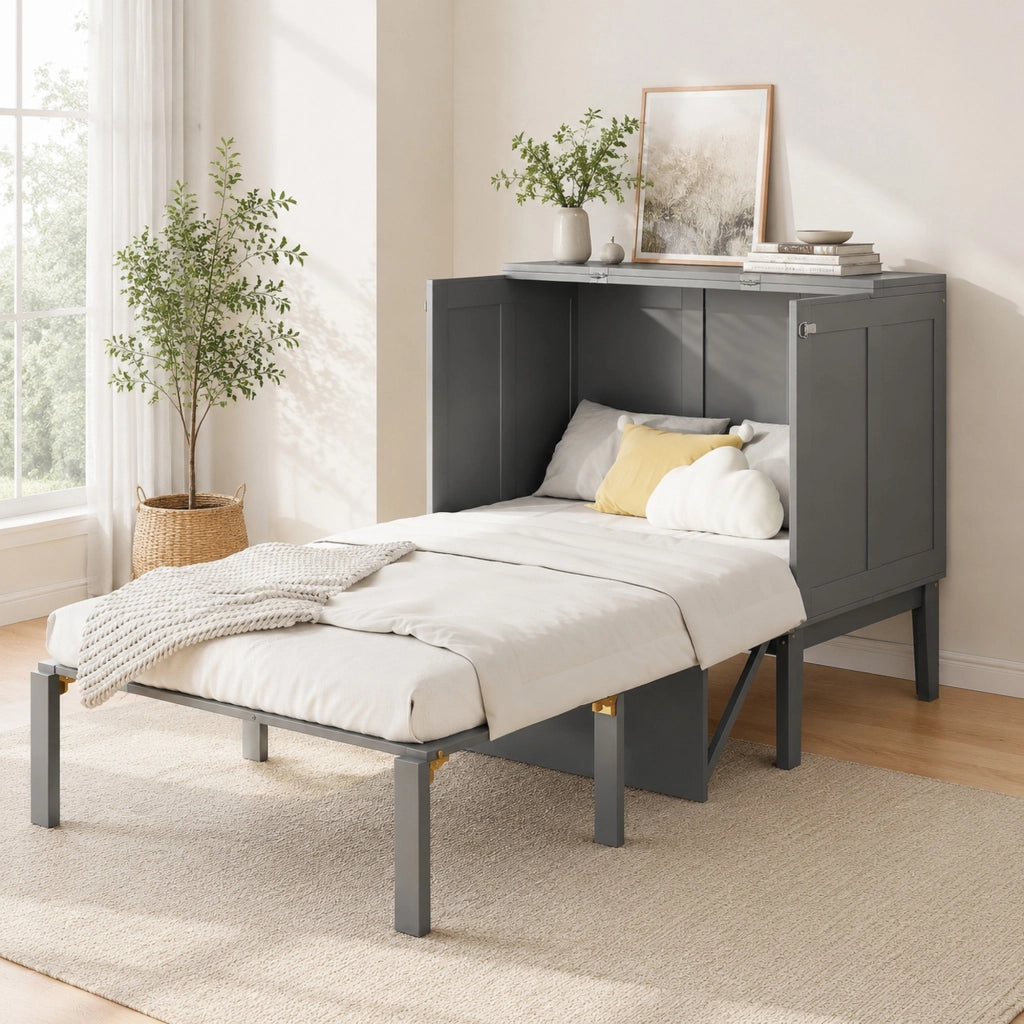 Letto a scomparsa verticale 90x200 cm con rete a doghe, grigio