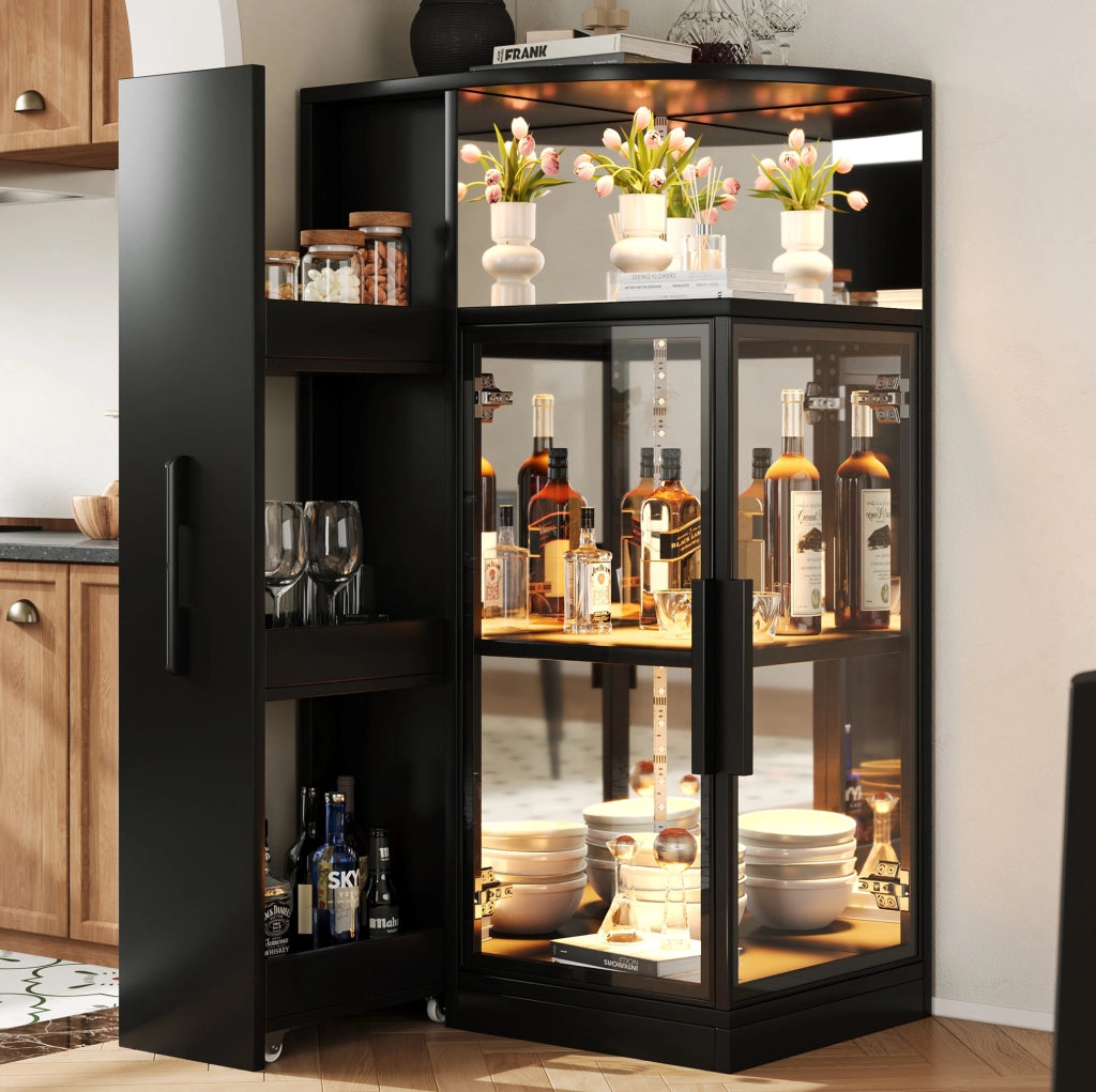 VETRINA Estraibile 64x42x112 cm con LED e Vetro ESG Nera