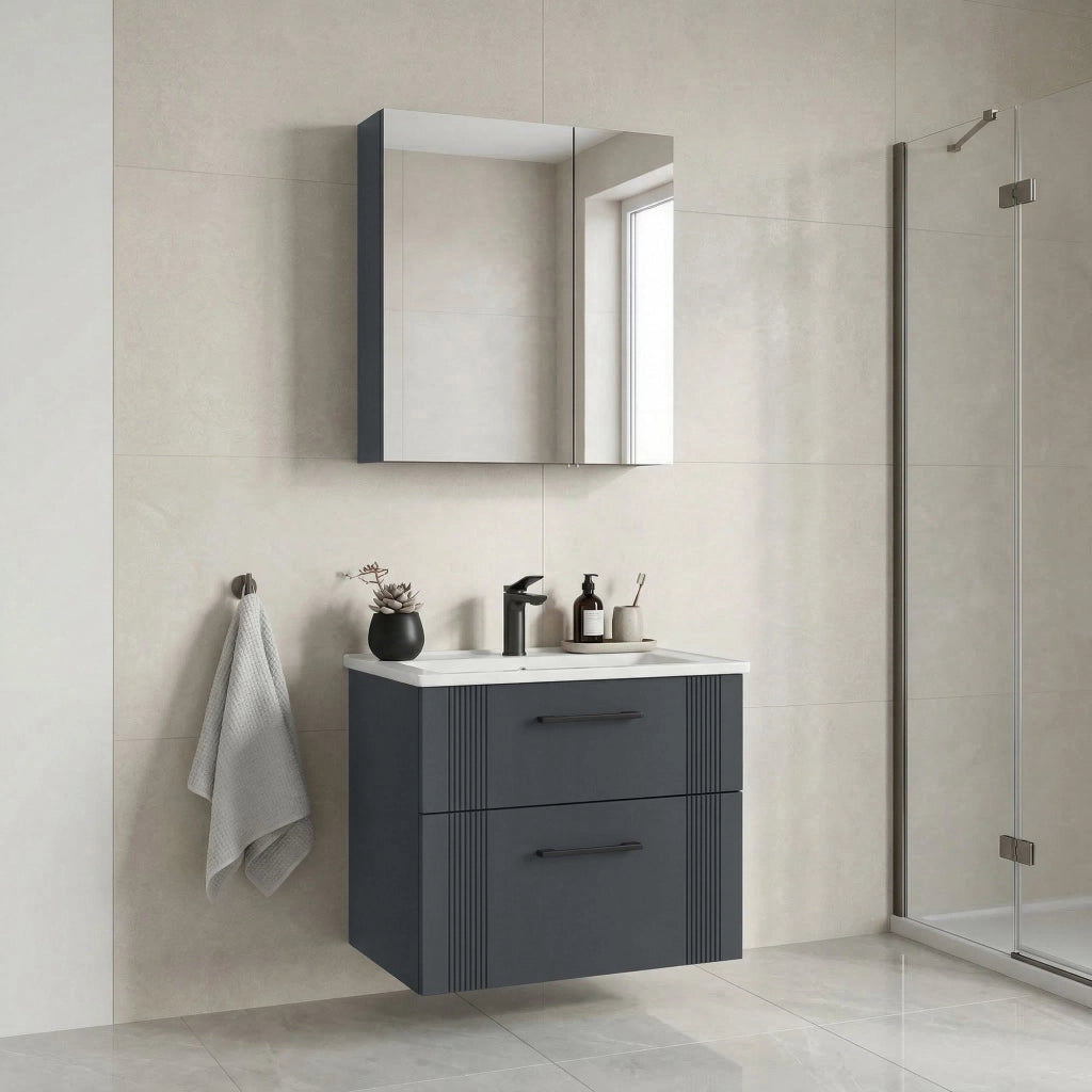 Set mobile lavabo con specchio (2 pezzi) "Bari 65 v2" - 65 x 45 x 55 cm - Antracite opaco