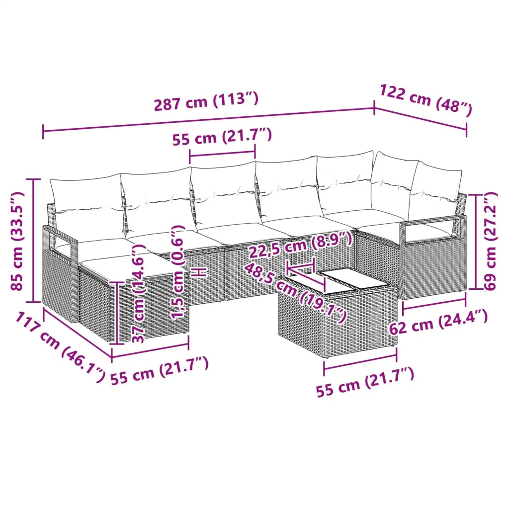 Set di divani 8 pcs Marrone polyrattan 3346484