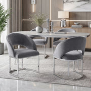 4 Sedie da Pranzo in Velluto Grigio, Gambe Argentate, Design Moderno, Comode e Traspiranti per Soggiorno, Ristorante e Caffè