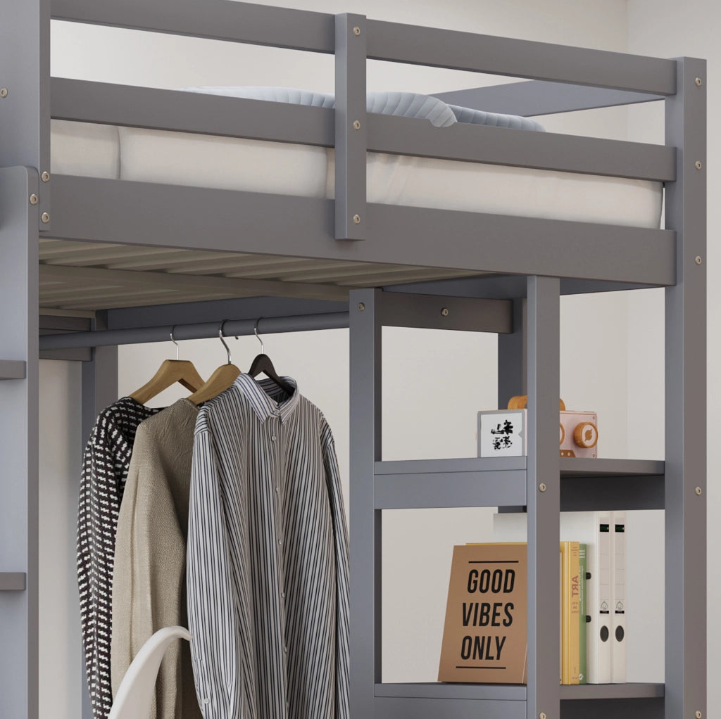 Letto a soppalco multifunzione con scrivania e spazio contenitivo