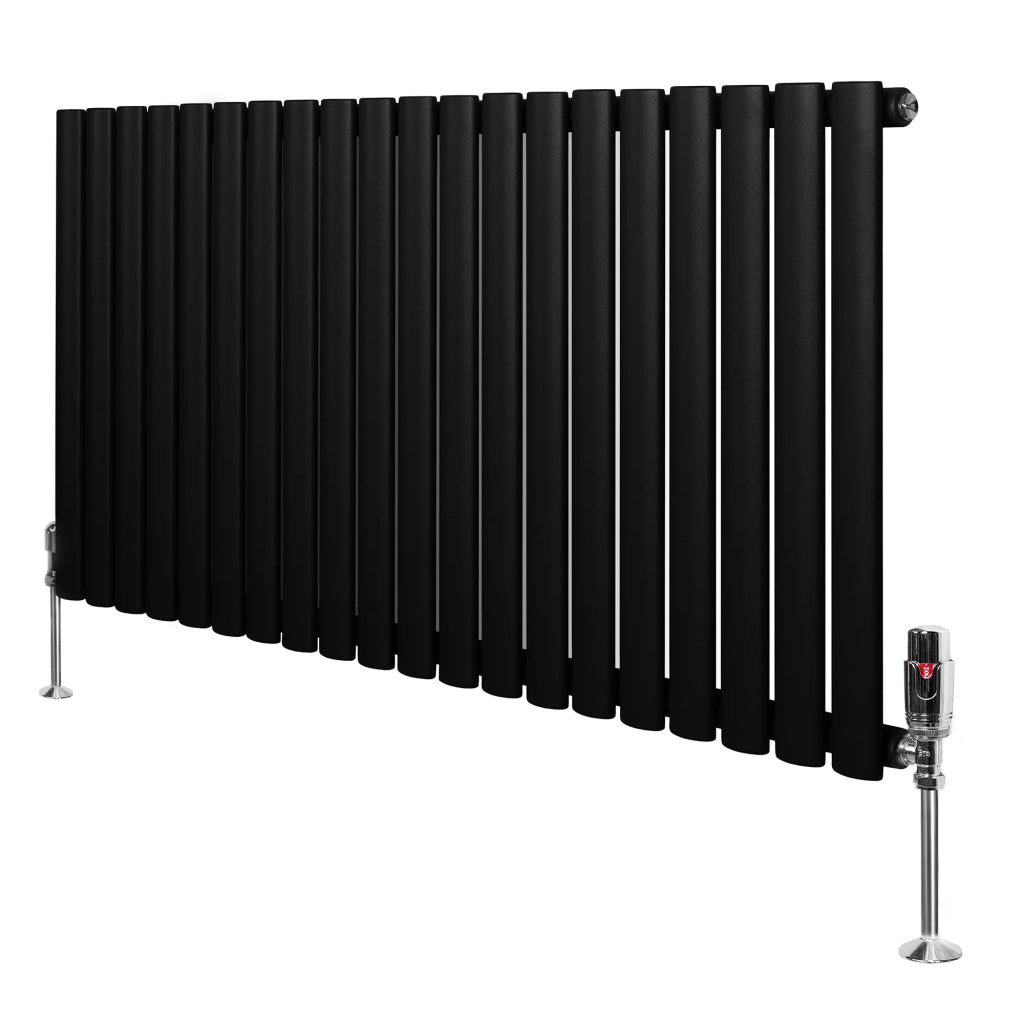 Radiatore Orizzontale Ovale 600x1200mm Nero con Valvole TRV