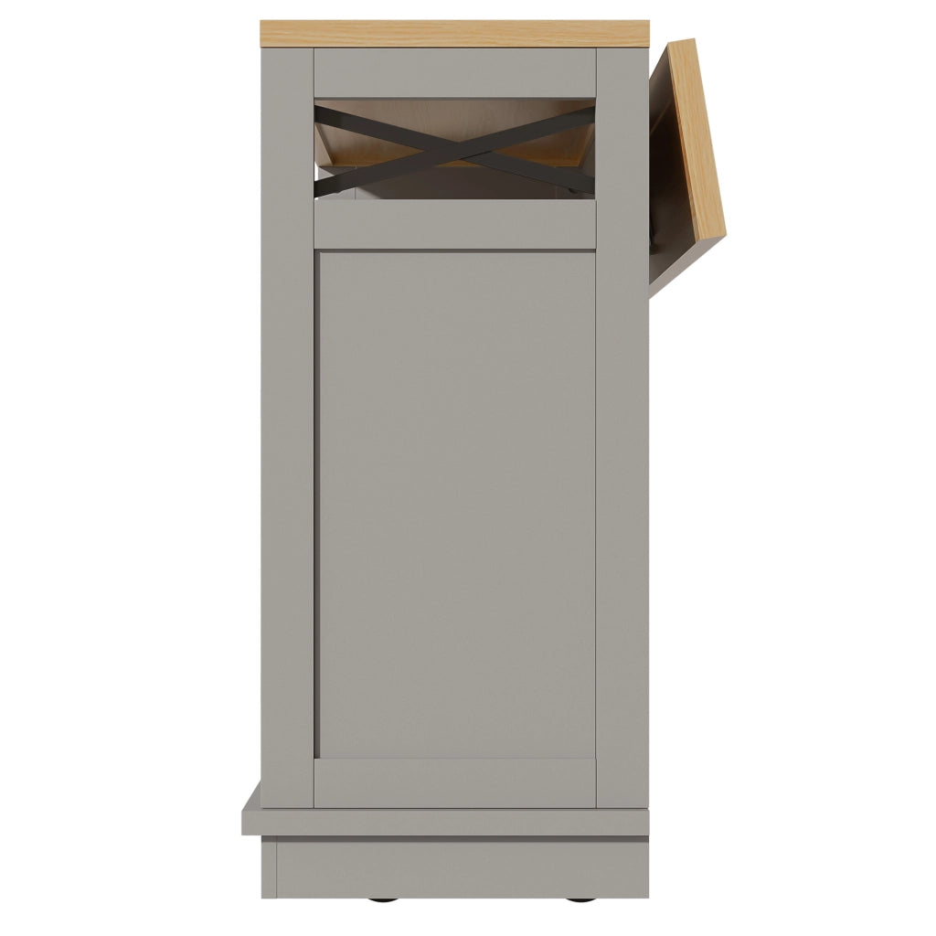 Isola cucina con piano richiudibile 118x43-80x98 cm, carrello multiuso grigio con 3 cassetti e rotelle