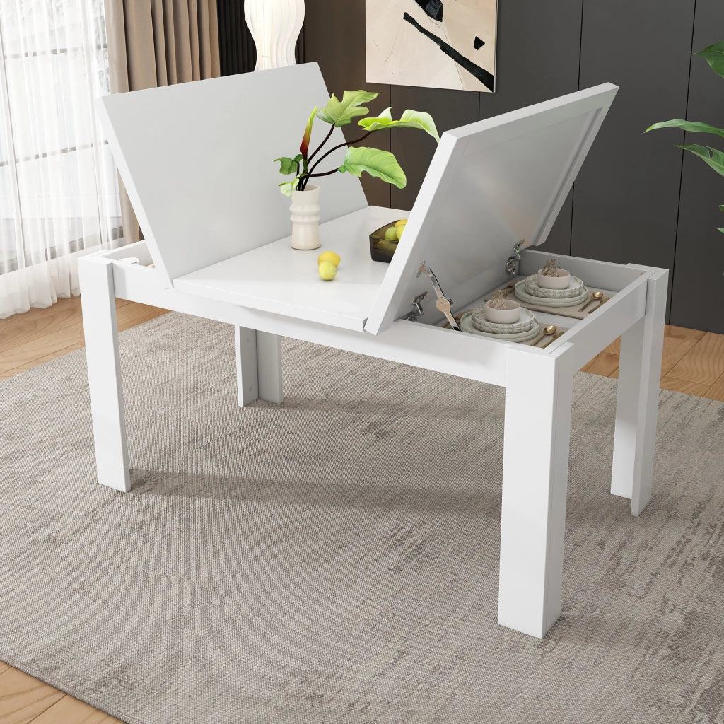 Tavolo da Pranzo con Vano Contenitore ¨C Xylo ¨C Bianco, Rettangolare, 120x70 cm