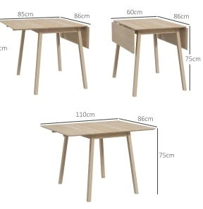 Tavolo da pranzo pieghevole ULEVR 110x86x75 cm in legno naturale, con due alette per 2-4 persone