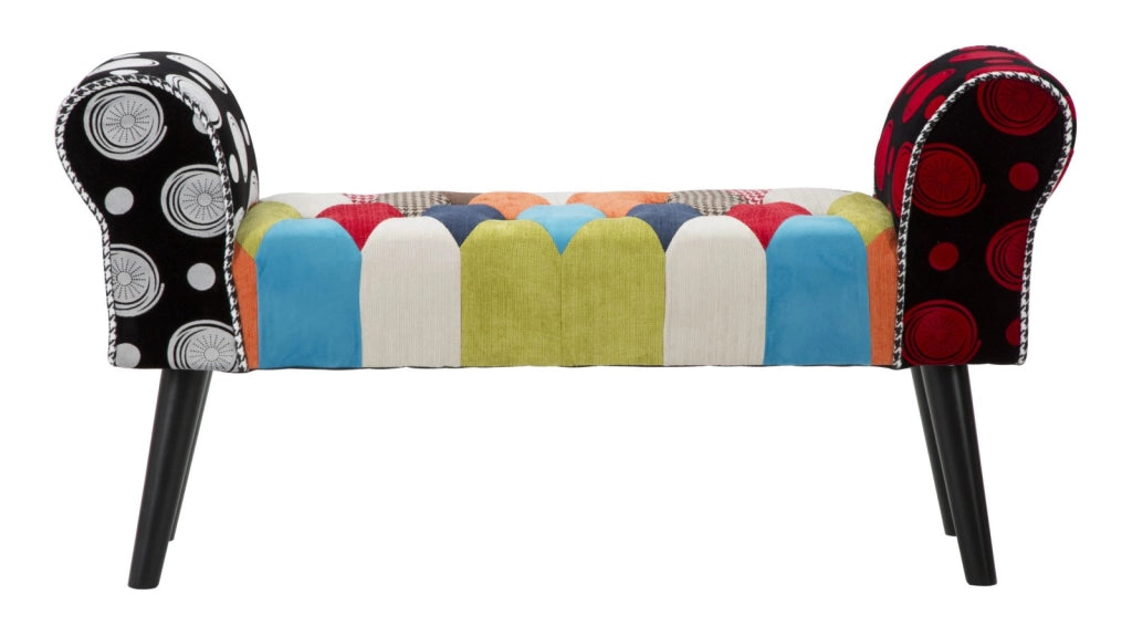 Panca con seduta in tessuto colorato, gambe legno nero 102x31x54cm Imperial New