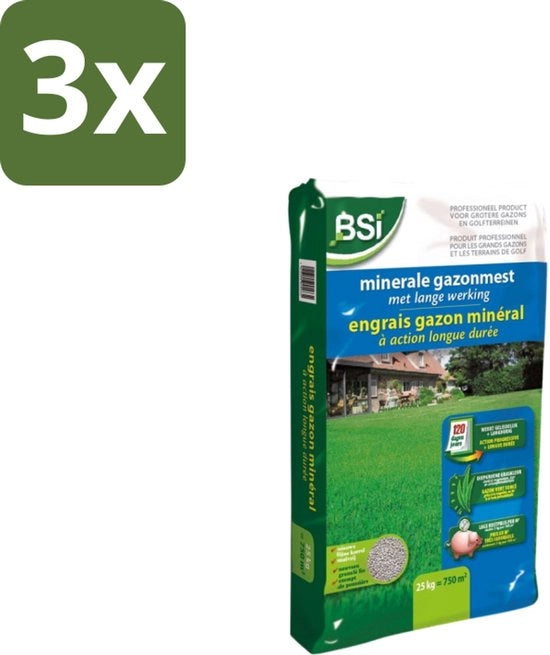 Minerale Gazonmeststof per una forte crescita e un bel verde - 25 kg (750 m²) - Pacco in bulk - 3 pezzi