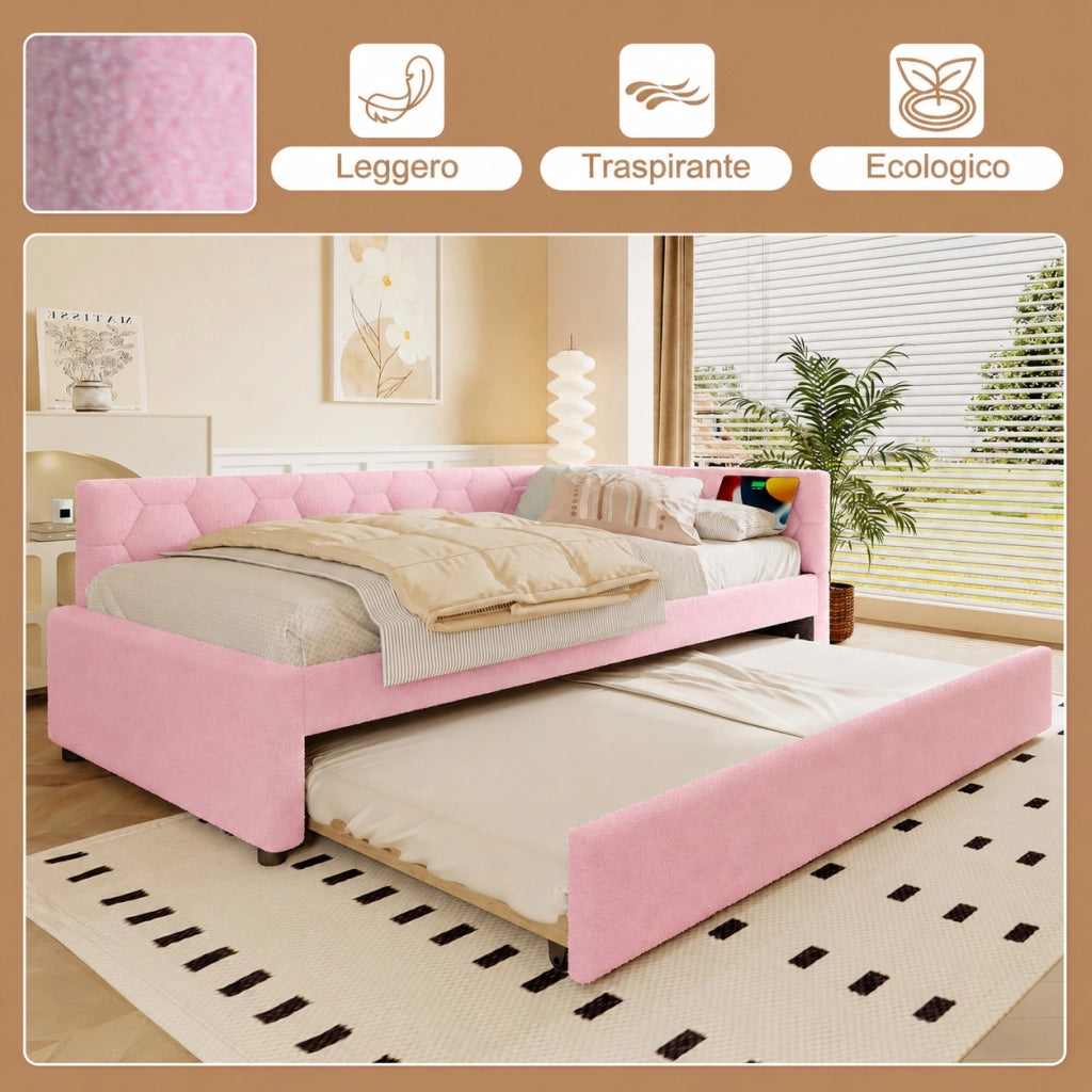 Letto divano 140x200 cm con letto estraibile; rete a doghe; porte USB e USB C; MDF e velluto sintetico bianco