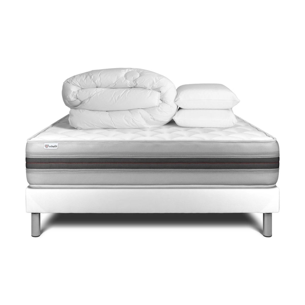 Pacchetto letto completo - Materasso 140x190cm + Box spring con doghe (kit) + 2 cuscini + Piumino - Vitalmemo Back