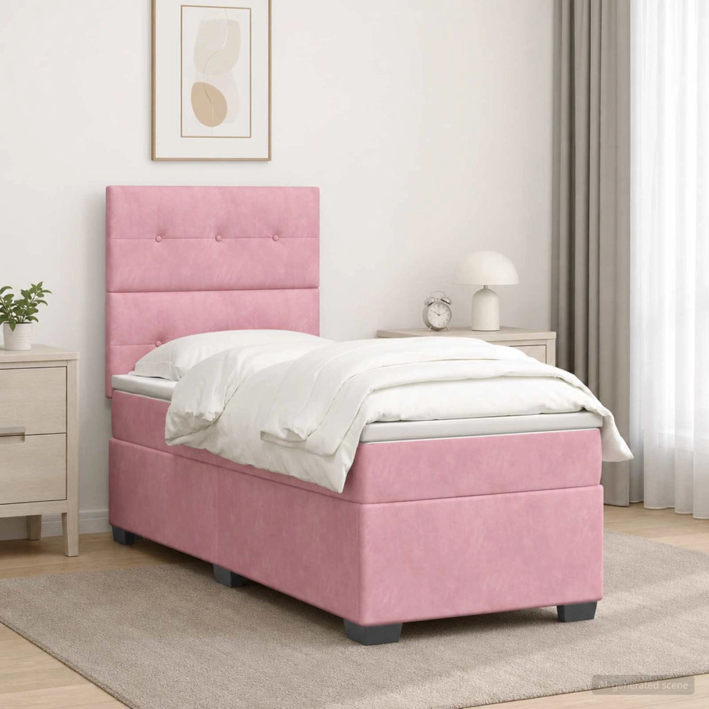 Letto box spring con materasso Rosa 100 x 200 cm Velluto 3453589