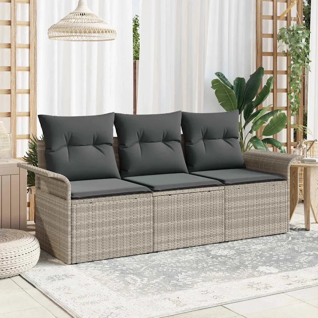 Set Divano da Giardino 3 pcs Grigio chiaro Poly Rattan