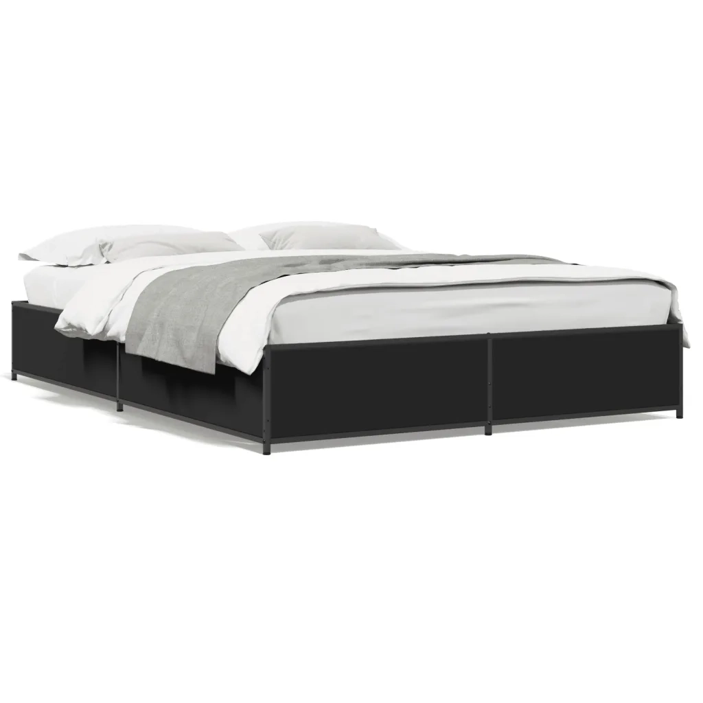 Giroletto-Struttura Letto Nero 135x190 cm in Legno Multistrato e Metallo 862011