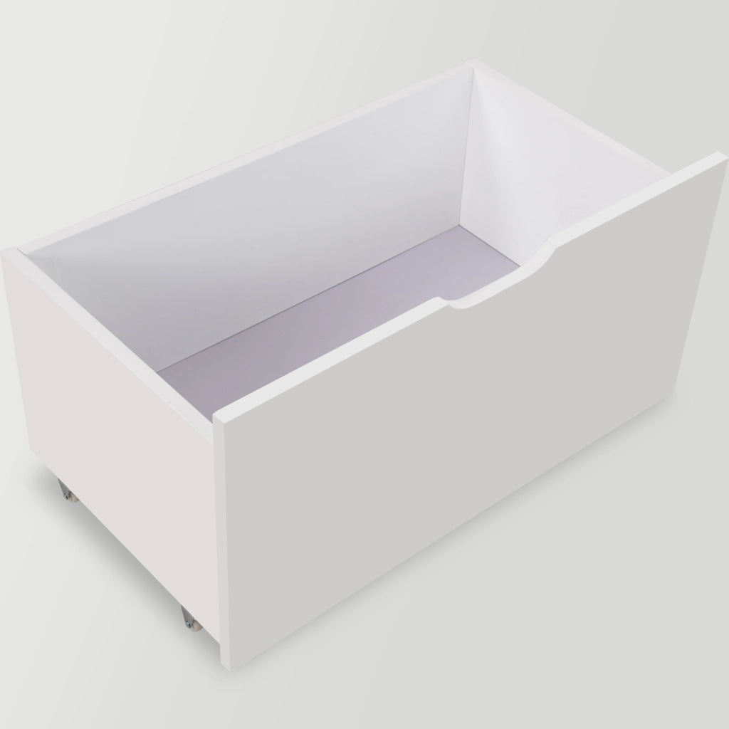 Letto con cassetti 90 × 190 cm semialto con scala e barriera anticaduta in legno bianco con rete a doghe