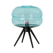 Lampada da tavolo in vetro blu e acciaio nero
