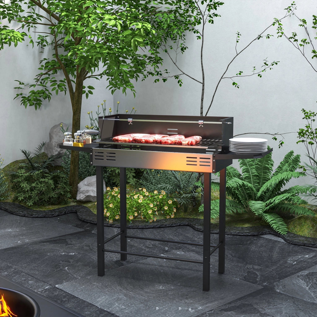 Barbecue a Carbone 3 Livelli con Girarrosto ¨C Xylo ¨C Acciaio Inox Nero 118x32x90 cm
