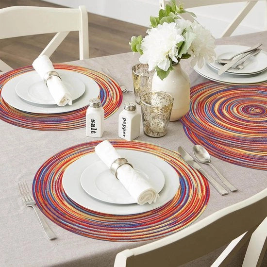Set di 6 tovaglioli in cotone, rotondi, lavabili, resistenti alle abrasioni, tovaglioli intrecciati per feste, decorazione