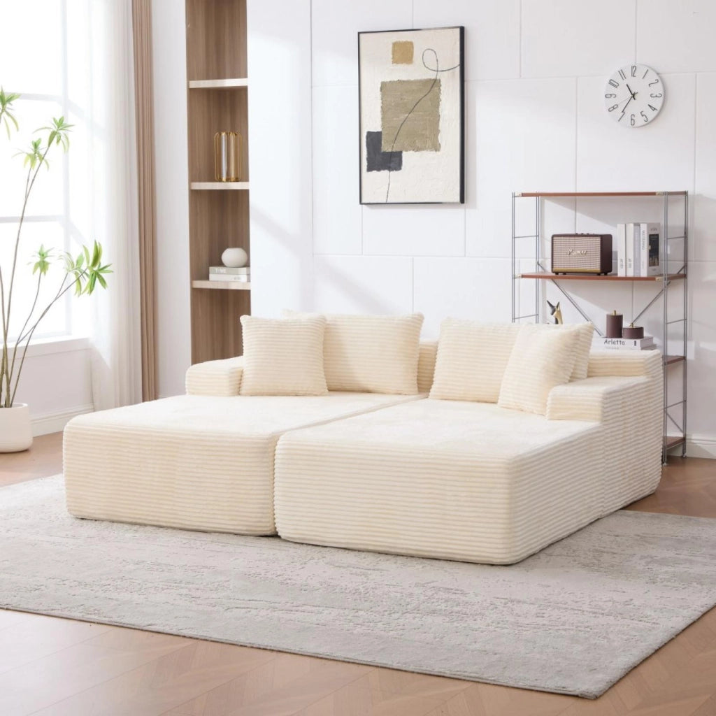 Divano modulare, divano compatto, divano in chenille, schiuma ad alta elasticità 30D, base antiscivolo, 2 posti, beige