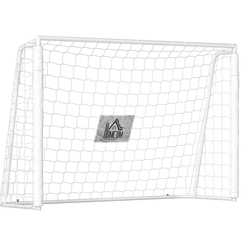 Porta da calcio ULEVR 186x62x123 cm per bambini, struttura in metallo con rete PE e 4 ancoraggi a terra, bianca