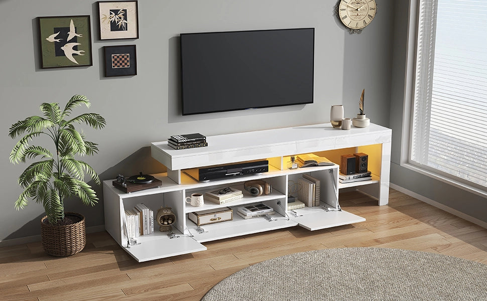 Mobile TV; 192x37x53 cm; con LED; finitura lucida; bianco