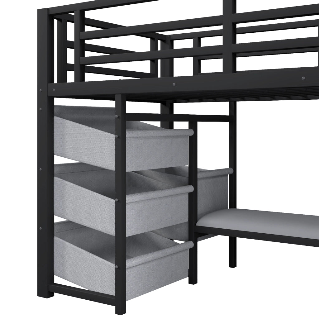 Letto semi-alto 90 × 200 cm con LED multicolore cassetto e tasche in tessuto struttura in metallo nero