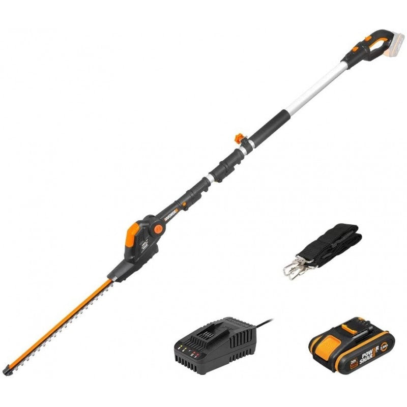 Tagliasiepi con Pertica a Batteria WG252E 20 Volt Lama 45 cm con Batteria 2Ah per Potatura in Altezza - WORX
