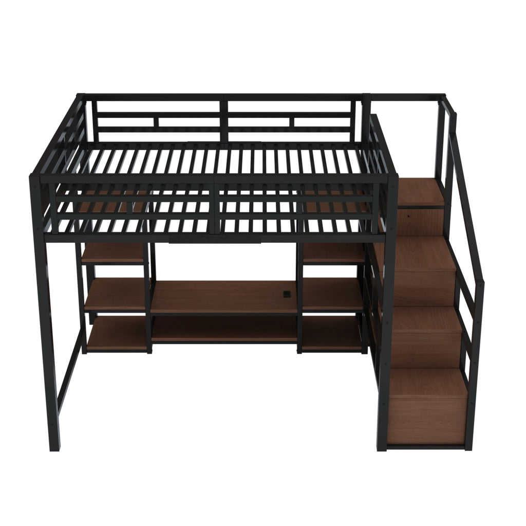 LETTO a soppalco 140x200 cm con supporto TV e presa, nero