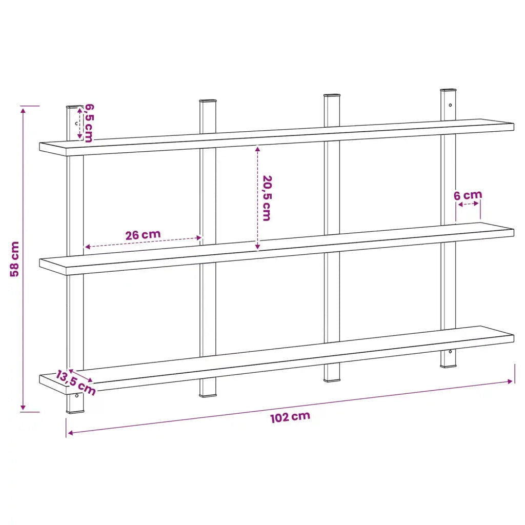 Scaffale da parete Rovere Sonoma 102 x 13,5 x 58 cm 8020366
