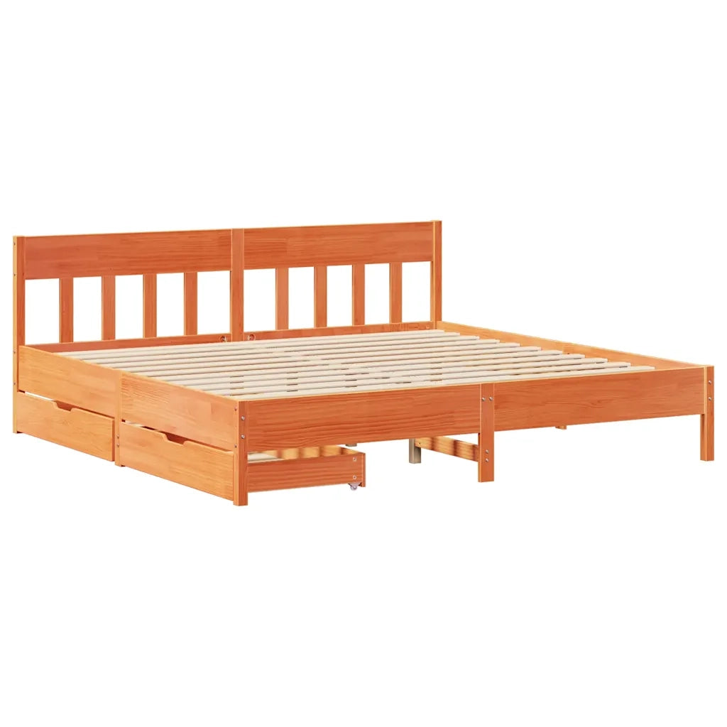 Letto senza Materasso-Struttura Letto Marrone Cera 200x200 cm in Legno di Pino 166231