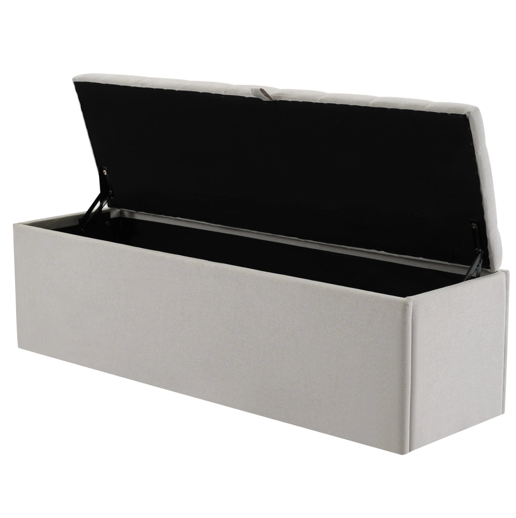 Panca imbottita contenitore in lino grigio chiaro 141 x 41,5 x 47 cm