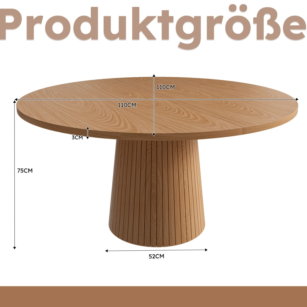 TAVOLO da Pranzo Rotondo  110 cm MDF Impiallacciato Rovere per 4 Persone