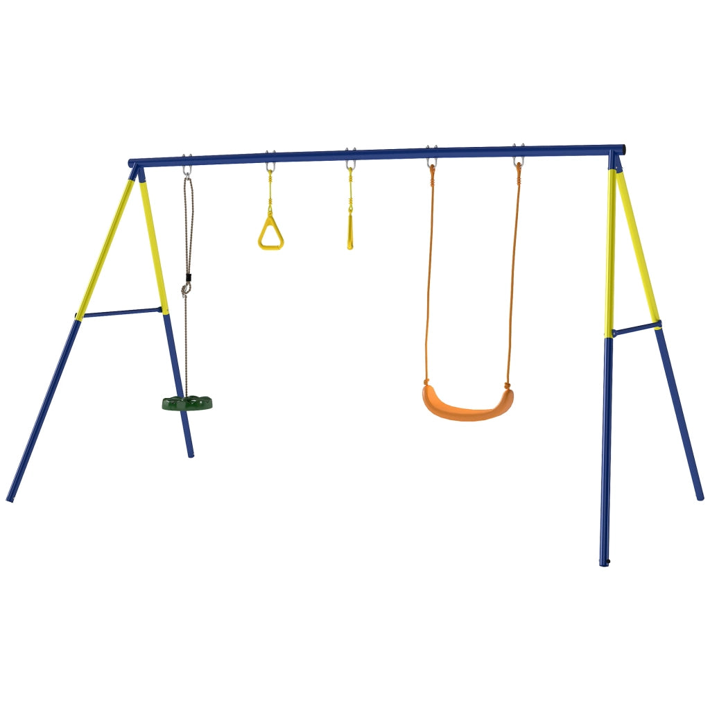 Altalena 3 in 1 per bambini con anelli ginnastica e sedile classico ¨C Xylo ¨C struttura metallo 285x160x181 cm