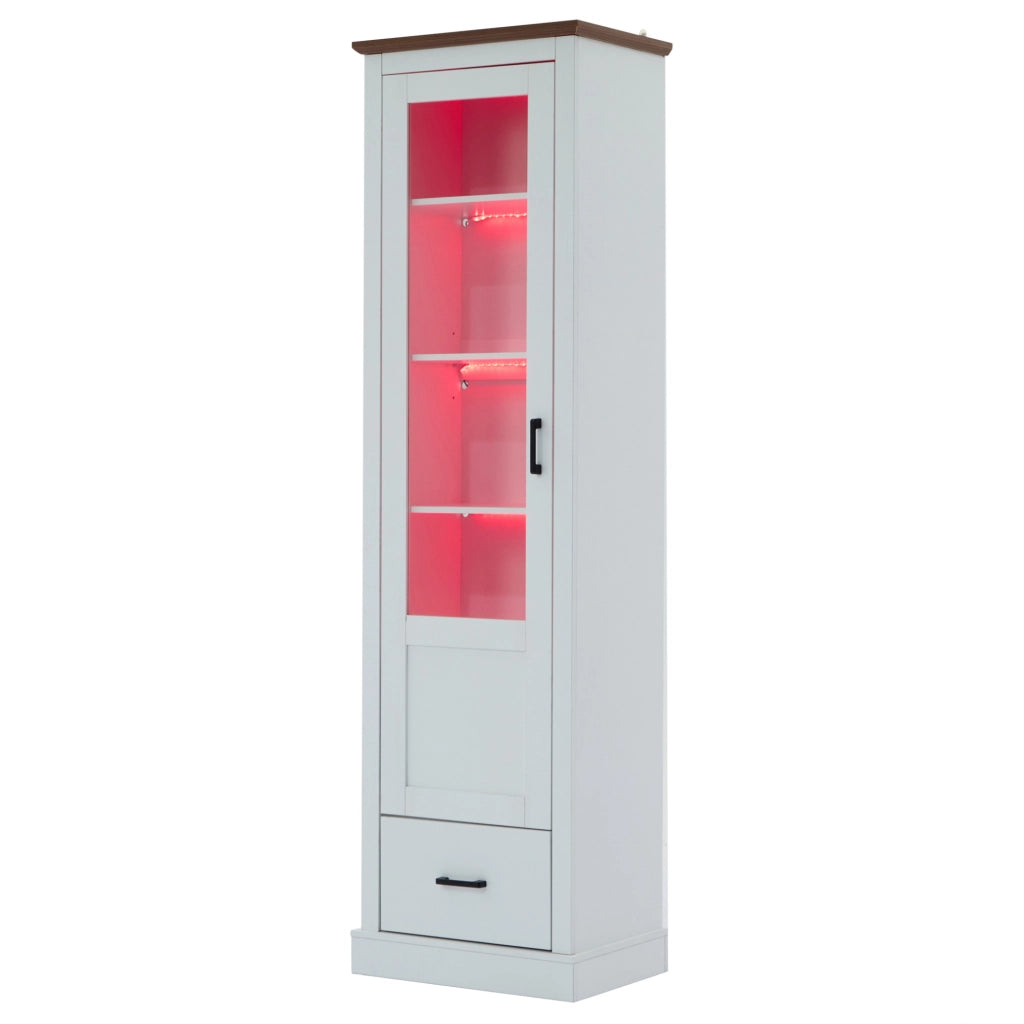 Vetrina LED 50x35x178 cm con 5 ripiani e cassetto bianca HAVRYA