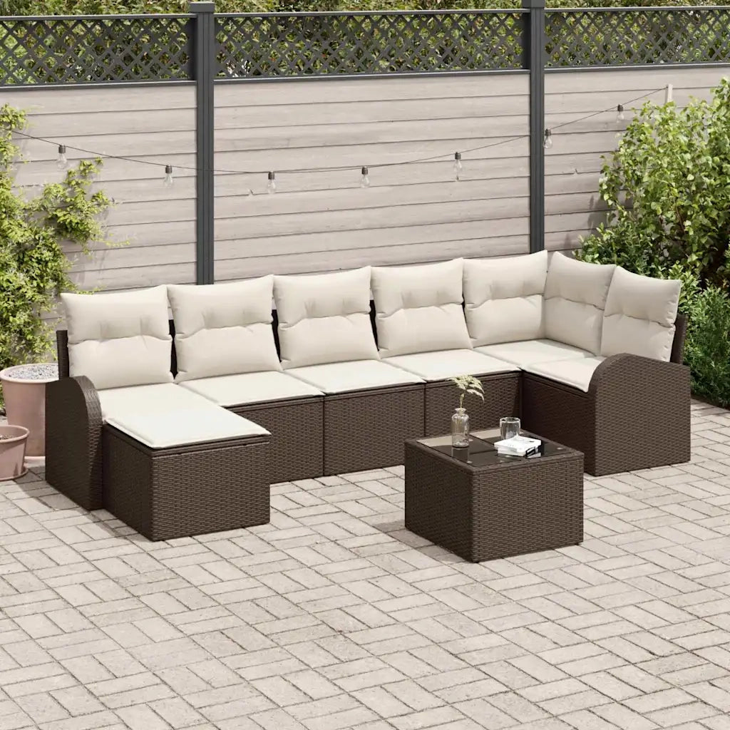 Set di divani con cuscino 8 pcs Marrone polyrattan
