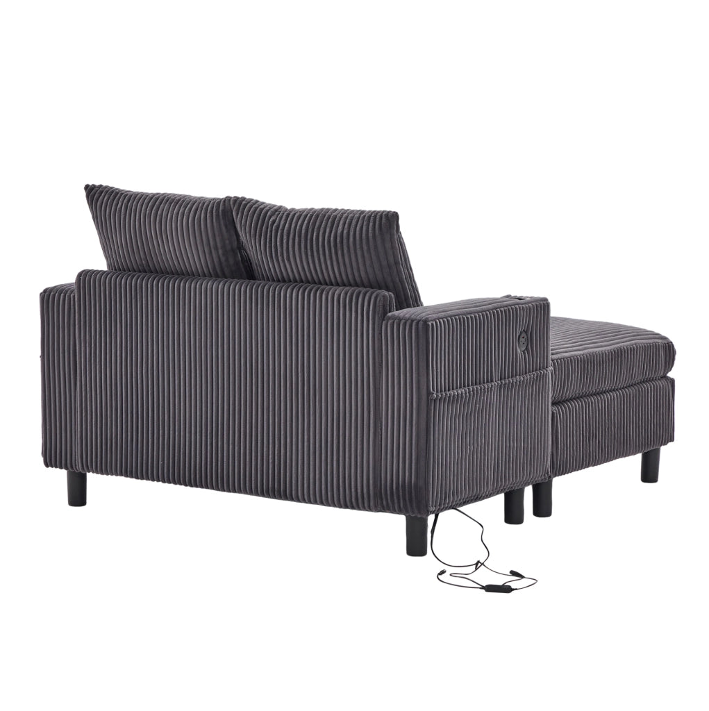 Poltrona Relax Oversize in Velluto con Luci LED, Porta USB e Portabevande, 142x128x85 cm, Carico 350 kg