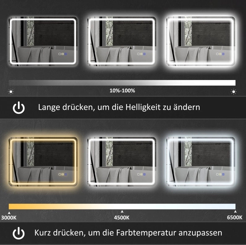 Specchio da bagno LED 50x70 cm con Bluetooth, funzione anti-appannamento, touchscreen e luce regolabile argento