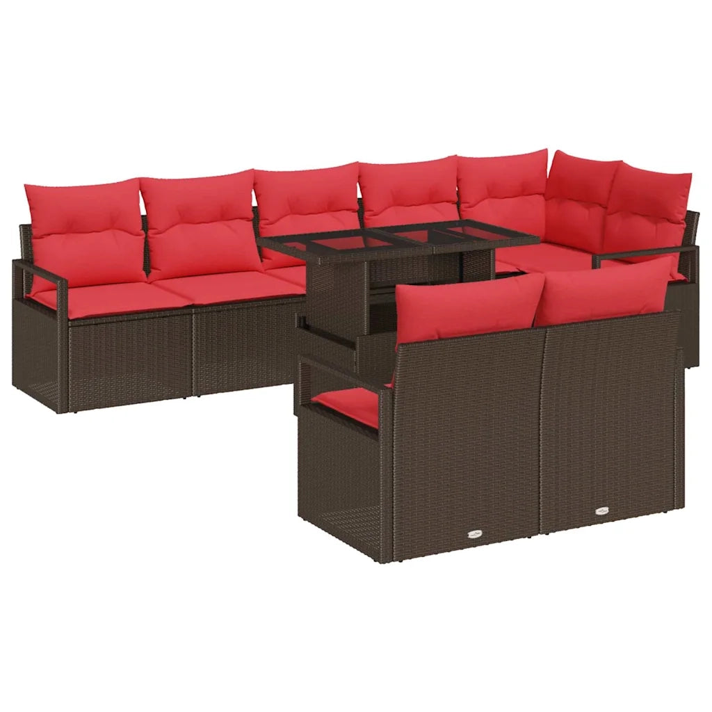 Set Divano da Giardino con cuscino 9 pcs Marrone Poly Rattan 3357587